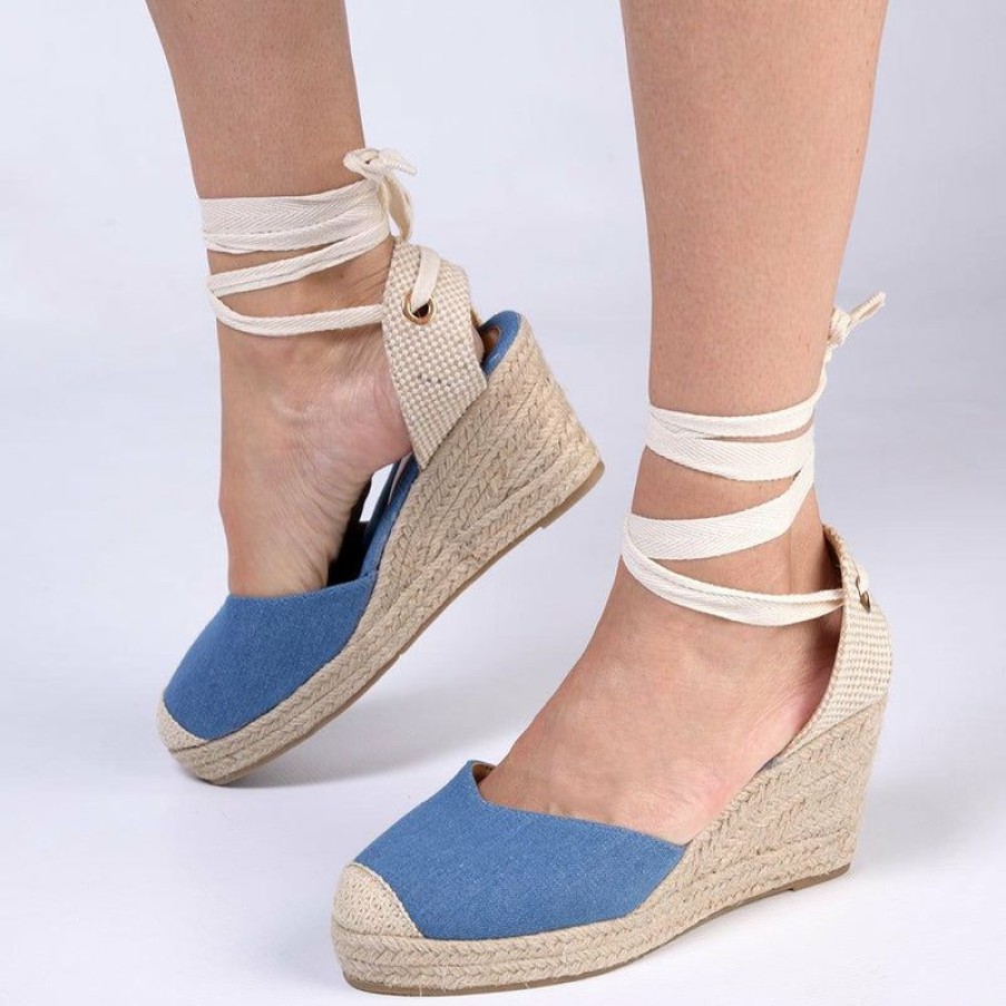 * Madison Clover Espadrille Wedge Denim Best Price Madison Heart Of New York Wedges