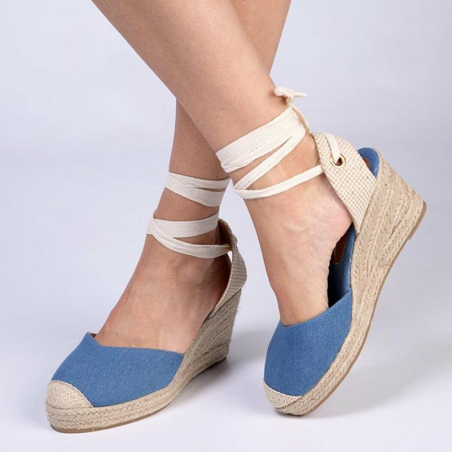 * Madison Clover Espadrille Wedge Denim Best Price Madison Heart Of New York Wedges