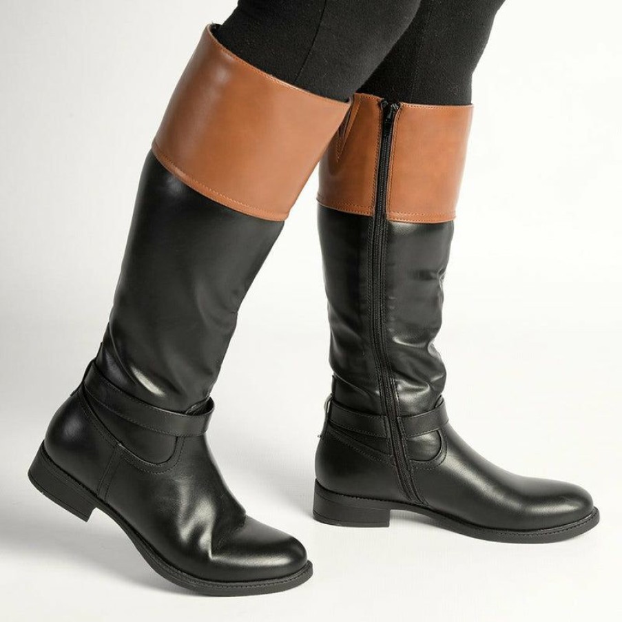 * Madison Vienna Two Tone Rider Boot Black/Tan Lower Price Madison Heart Of New York Boots