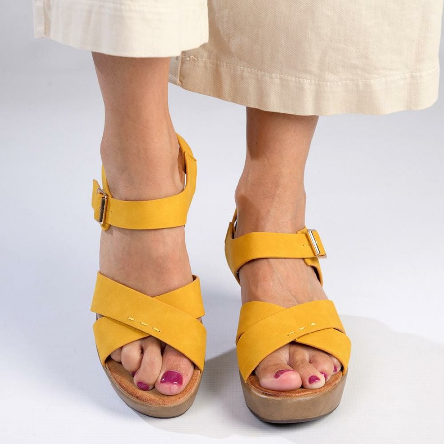 * Alessio Cross Strap Fashion Platform Yellow Top Selling Wedges