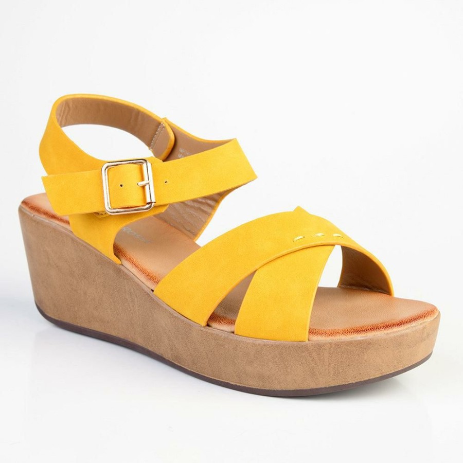 * Alessio Cross Strap Fashion Platform Yellow Top Selling Wedges