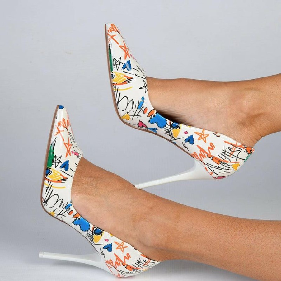 * Madison Maxine Printed Court Heels White Best Guaranteed Madison Heart Of New York Heels