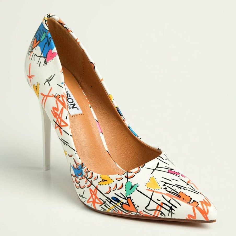 * Madison Maxine Printed Court Heels White Best Guaranteed Madison Heart Of New York Heels