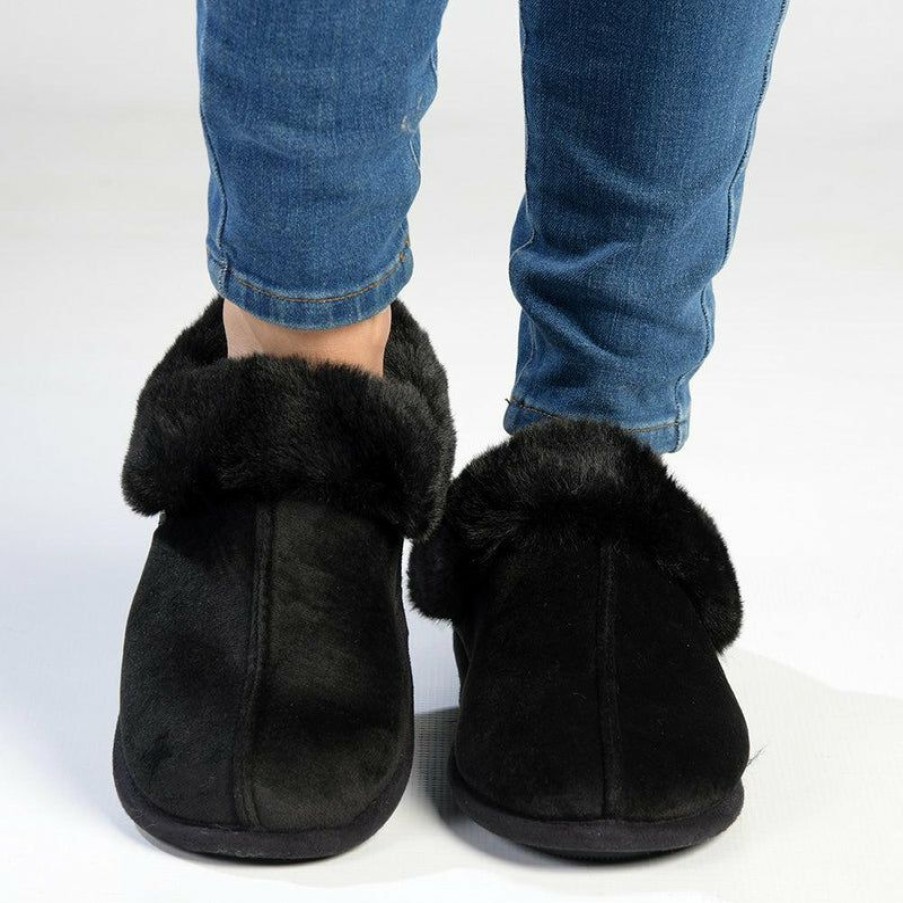 * Hush Puppy Fur Top Lua Slippers Black Exclusive Design Slippers & Flats