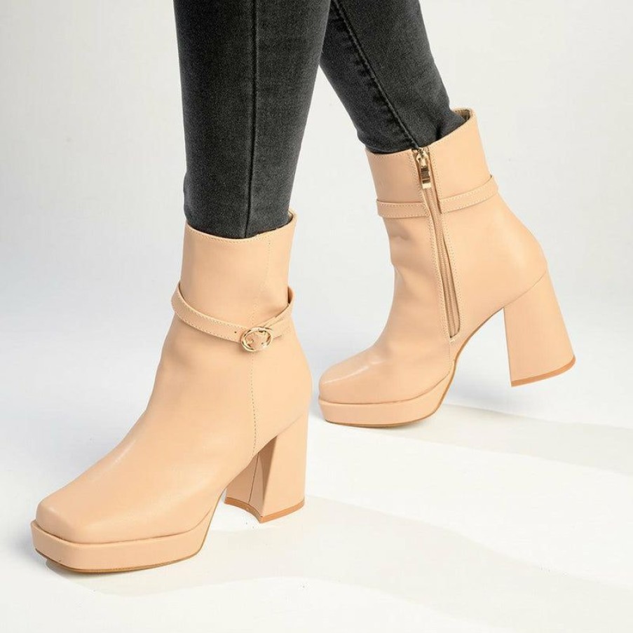 * Madison Milo Platform Block Heel Boot Nude With Discount Madison Heart Of New York Boots