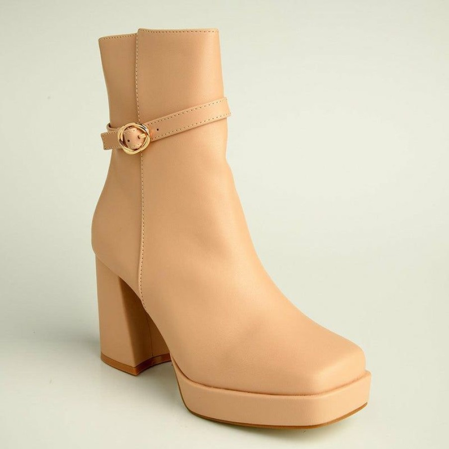 * Madison Milo Platform Block Heel Boot Nude With Discount Madison Heart Of New York Boots