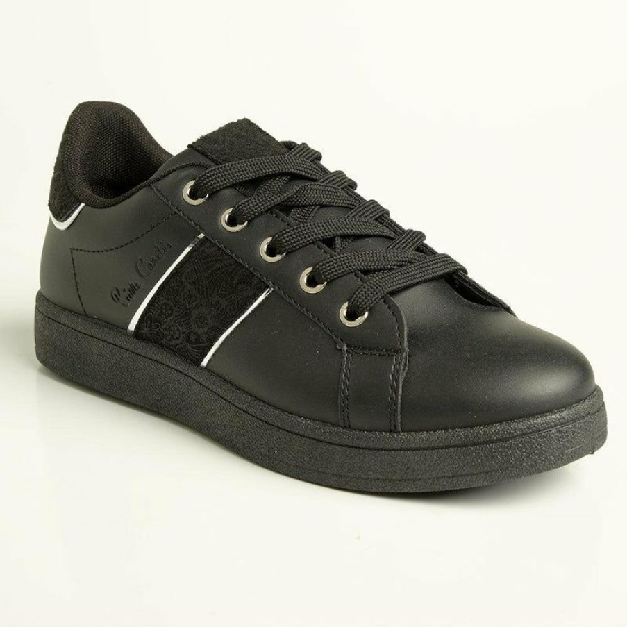 * Pierre Cardin Ellis Lace Up Sneaker Black/Silver 100% Guarantee Sneakers