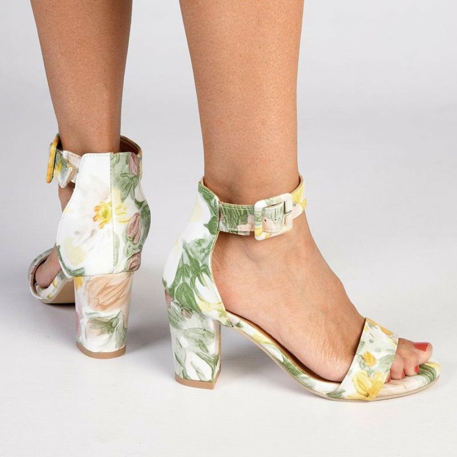 * Madison Judith Block Heel Sandals Yellow Floral Closeout Sale Madison Heart Of New York Heels