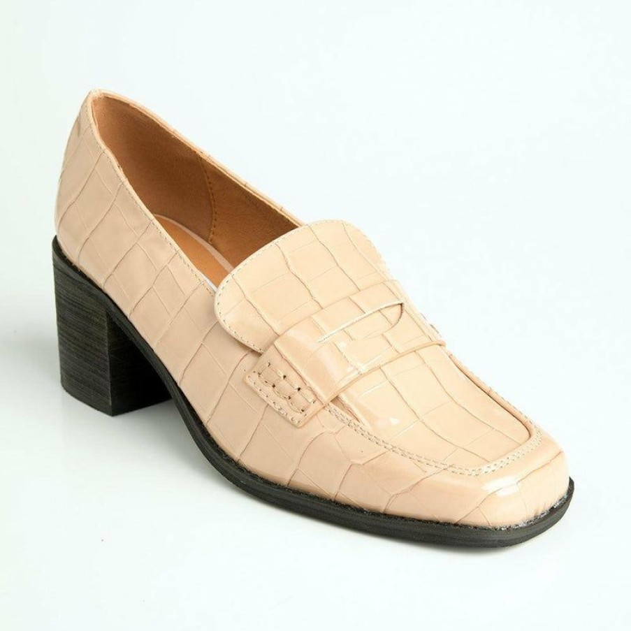 * Madison Cindy Block Heel Loafer Nude Closeout Sale Madison Heart Of New York Brogues