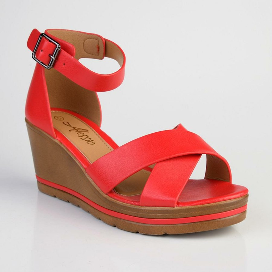 * Alessio Closed Back Wedge Red With Discount Wedges