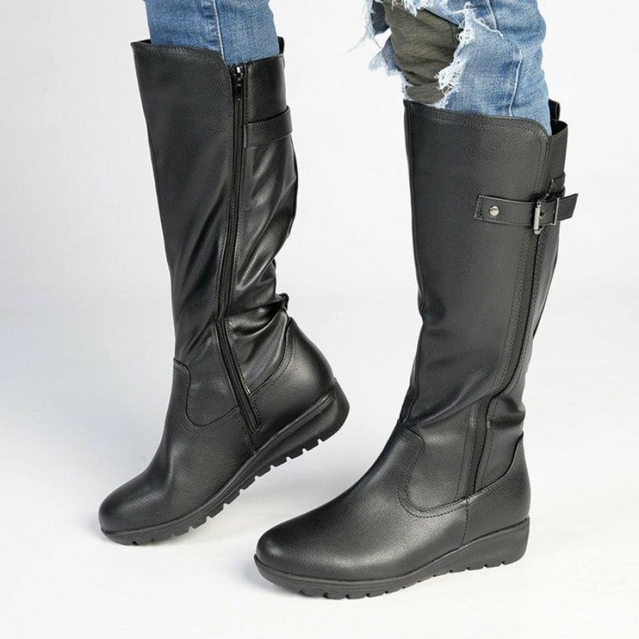 * Franco Rossi Diana Low Wedge Boot Black Mono Best Price Boots