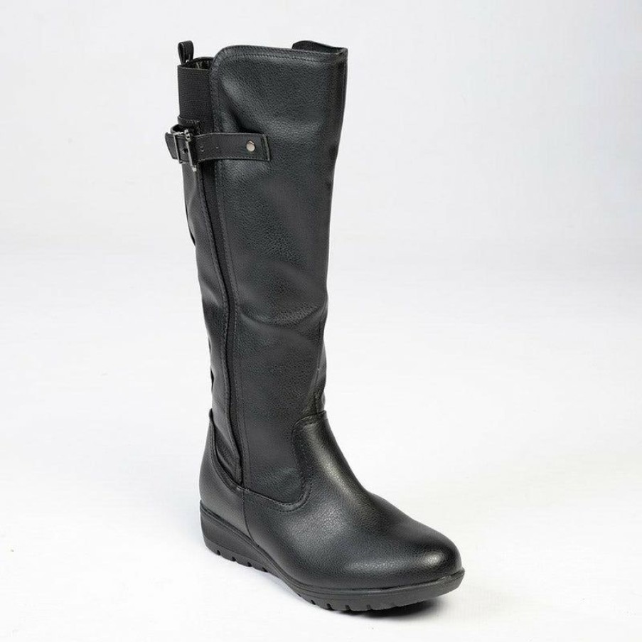 * Franco Rossi Diana Low Wedge Boot Black Mono Best Price Boots