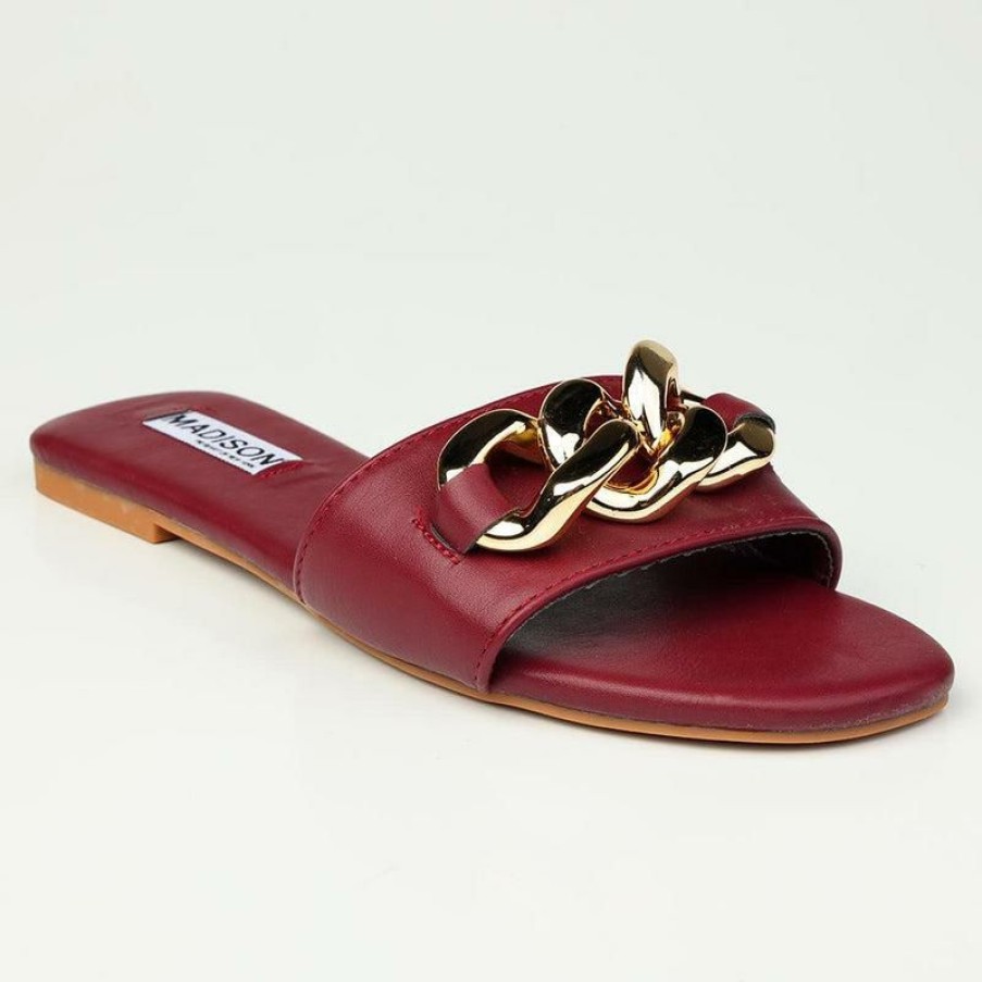 * Madison Gia Big Chain Slip On Burgundy 100% Guarantee Madison Heart Of New York Sandals